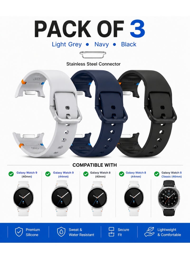 ساراونت متوافق مع Galaxy Watch 9 ‏(40 مم، 44 مم) وGalaxy Watch 8 ‏(40 مم، 44 مم) وWatch 8 Classic ‏(46 مم) | مجموعة من 3 أساور ساعة سيليكون ناعمة بدون فجوة مع تثبيت بنقرة واحدة للاستخدام الرياضي - Image 3
