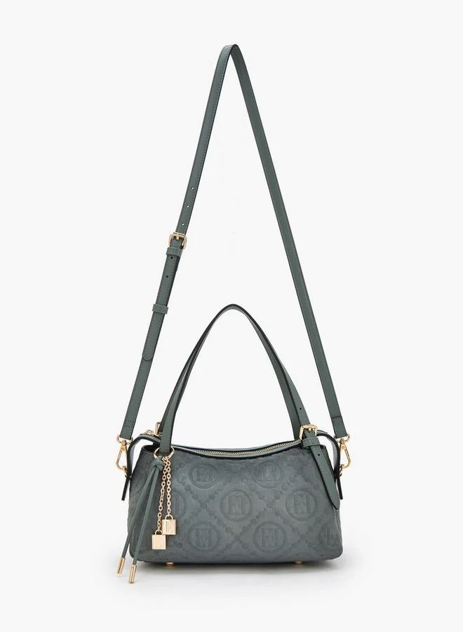 Elle Monogram Textured Shoulder Bag With Charm Accent