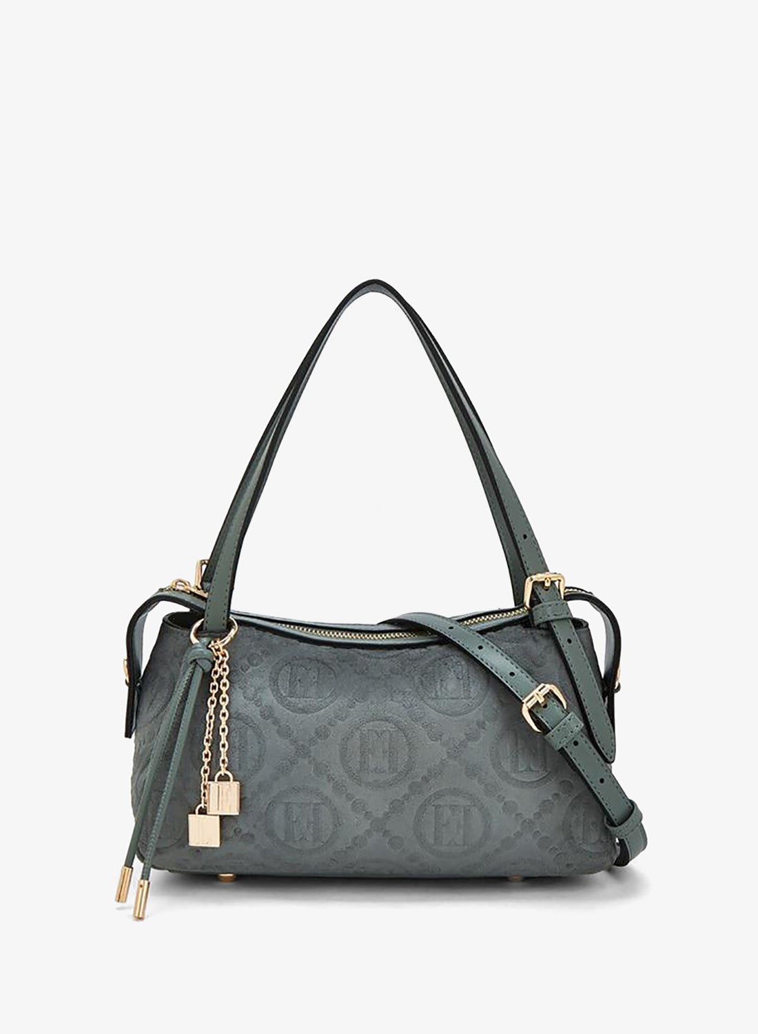 Monogram Textured Shoulder Bag With Charm Accent