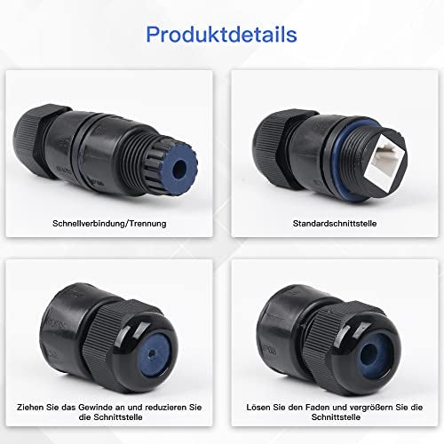 CNBTR RJ45 Coupler Underwater Ethernet LAN IP68 Cable Wire Connector ion M25 Gland No Shielded Double Cable Use for Outdoor LED Equipment Pack of 5 - Image 4