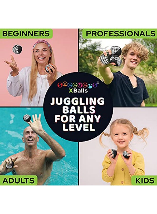 Speevers Xballs Juggling Balls Professional Set of 3 Fresh Design - 10 Beautiful Colors Available - 2 Layers of Net Carry Case - Choice of The World Champions! (Black - White, 120g) - Image 2