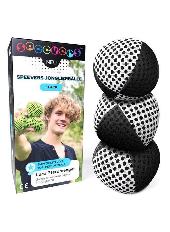 Speevers Xballs Juggling Balls Professional Set of 3 Fresh Design - 10 Beautiful Colors Available - 2 Layers of Net Carry Case - Choice of The World Champions! (Black - White, 120g) - Image 1