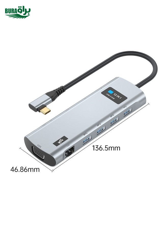 BURAQ V261A 12 in 1 Elbow USB-C/Type-C to USB Digital Display Docking Station HUB Adapter  - Image 3