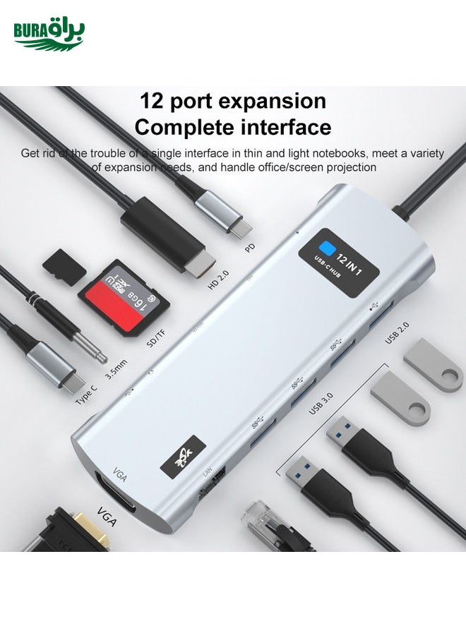 BURAQ V261A 12 in 1 Elbow USB-C/Type-C to USB Digital Display Docking Station HUB Adapter  - Image 5