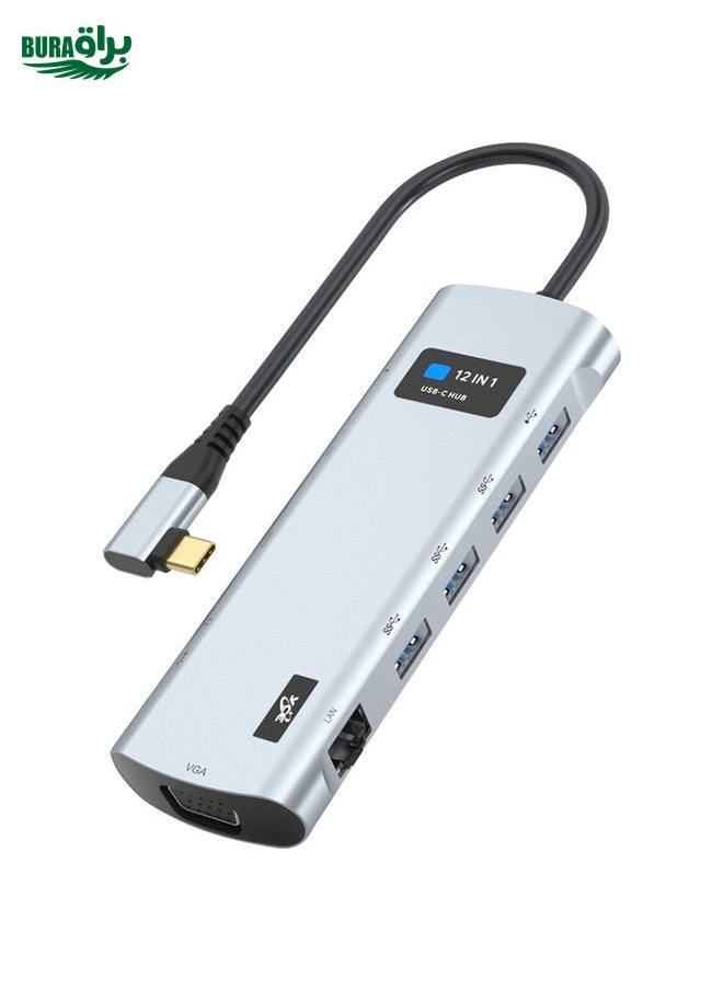 BURAQ V261A 12 in 1 Elbow USB-C/Type-C to USB Digital Display Docking Station HUB Adapter  - Image 1
