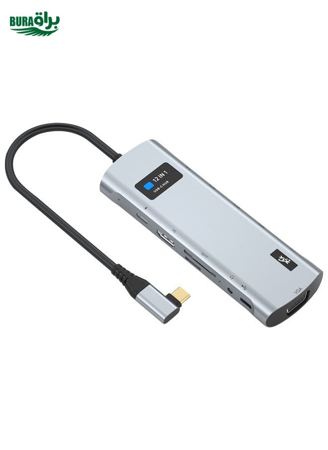 BURAQ V261A 12 in 1 Elbow USB-C/Type-C to USB Digital Display Docking Station HUB Adapter  - Image 2