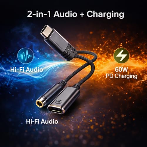 Mizi [2025 Upgraded USB-C to 3.5mm Headphone & Charger Adapter – 2-in-1 Type-C Audio Dongle with Hi-Res DAC & Fast Charging – Compatible with iPhone 16/15, Galaxy S25/S24, Pixel, iPad - Grey - Image 5