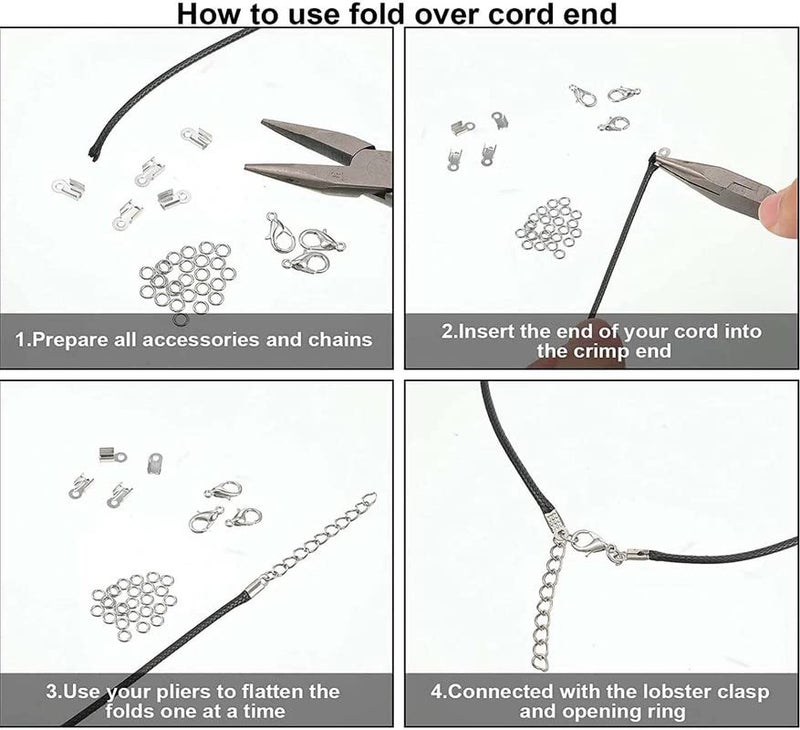 DIY Crafts DIY Crafts Fold Over Cord Ends Cord Crimp End Tips Fold-Over End Caps Leather Ribbon Ending Clasp Tips Jewelry Connector for Jewelry Making (200 Pcs, Gold) - Image 5