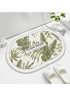 LESTER LESTER Water Absorbant Non-Slip Bathroom Mat, Quick Drying Bathroom Carpet, Non-Slip Entrance Doormat Diatom Leather Skin Floor Mats Home Decor Set Mat Oval Shape Grass Design Green Color 50x80cm  - Image 1
