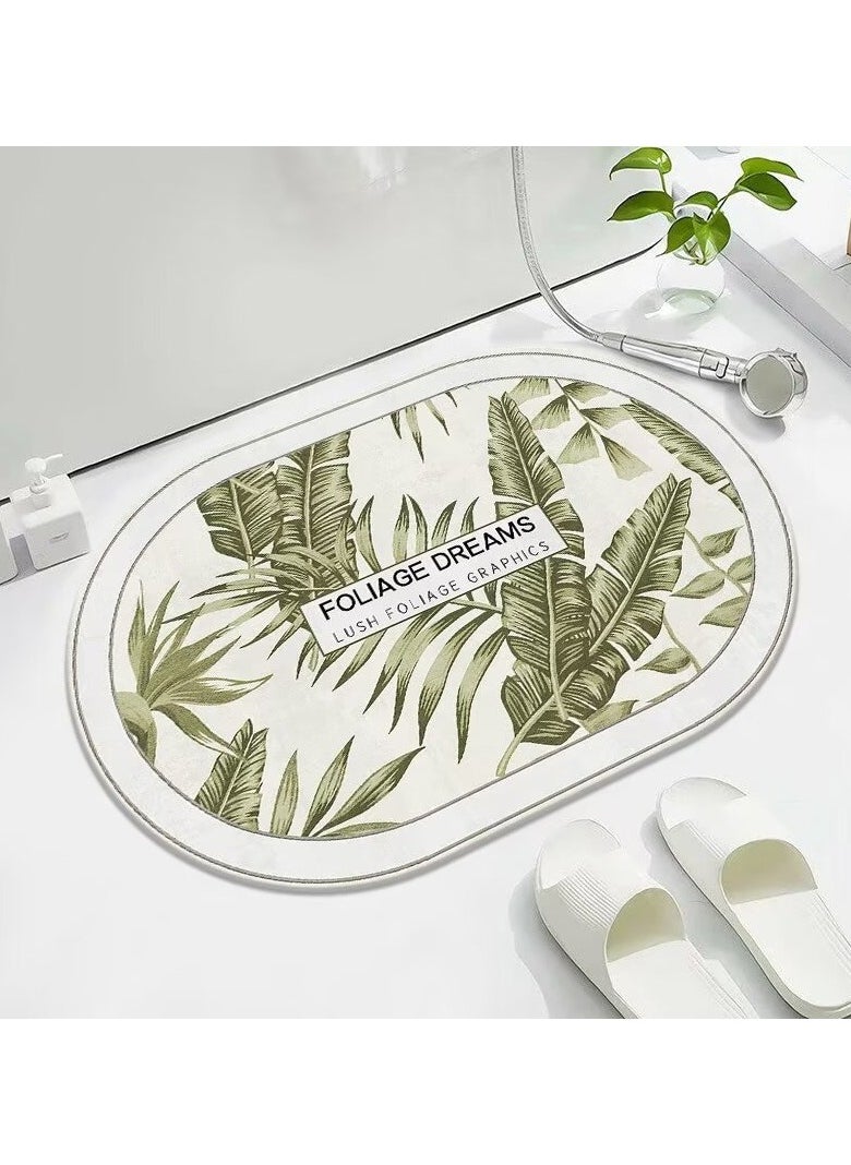 LESTER LESTER Water Absorbant Non-Slip Bathroom Mat, Quick Drying Bathroom Carpet, Non-Slip Entrance Doormat Diatom Leather Skin Floor Mats Home Decor Set Mat Oval Shape Grass Design Green Color 50x80cm  - Image 1