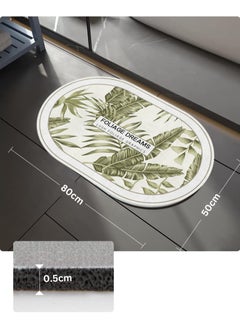 LESTER LESTER Water Absorbant Non-Slip Bathroom Mat, Quick Drying Bathroom Carpet, Non-Slip Entrance Doormat Diatom Leather Skin Floor Mats Home Decor Set Mat Oval Shape Grass Design Green Color 50x80cm  - Image 2