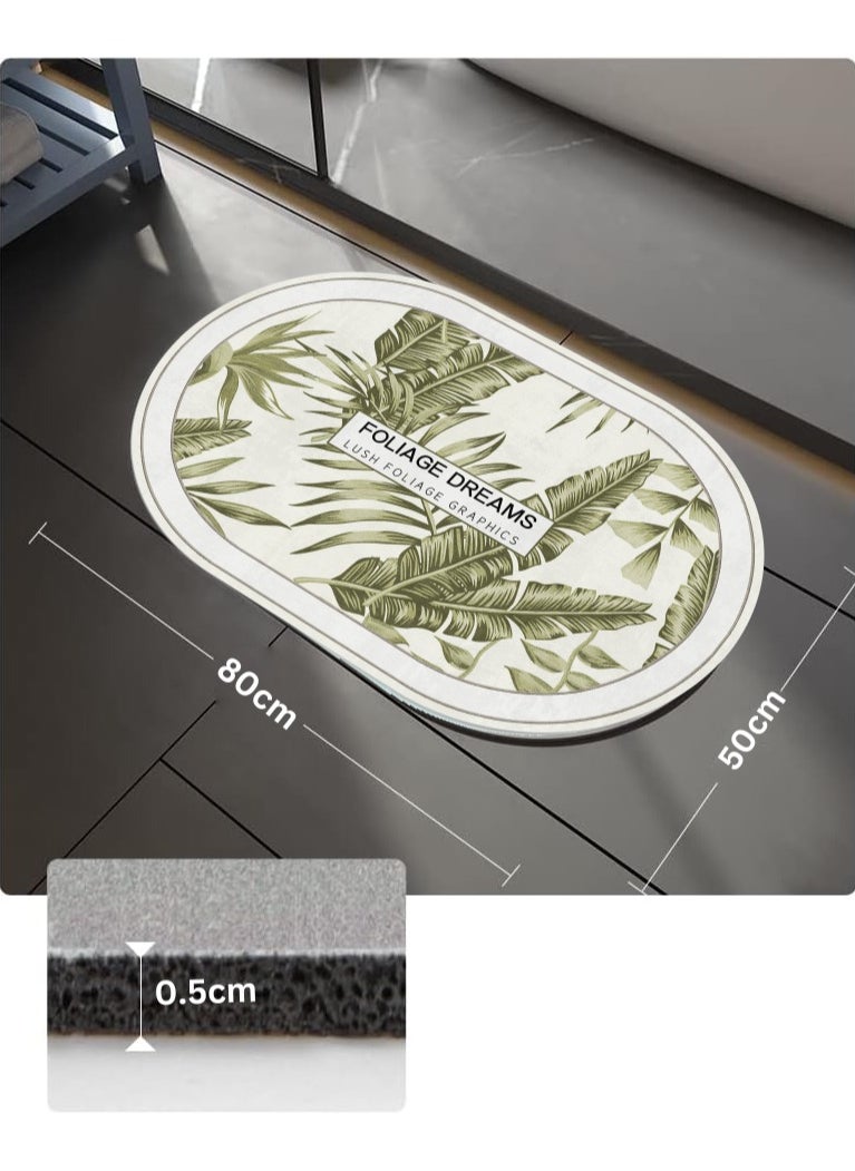 LESTER LESTER Water Absorbant Non-Slip Bathroom Mat, Quick Drying Bathroom Carpet, Non-Slip Entrance Doormat Diatom Leather Skin Floor Mats Home Decor Set Mat Oval Shape Grass Design Green Color 50x80cm  - Image 2