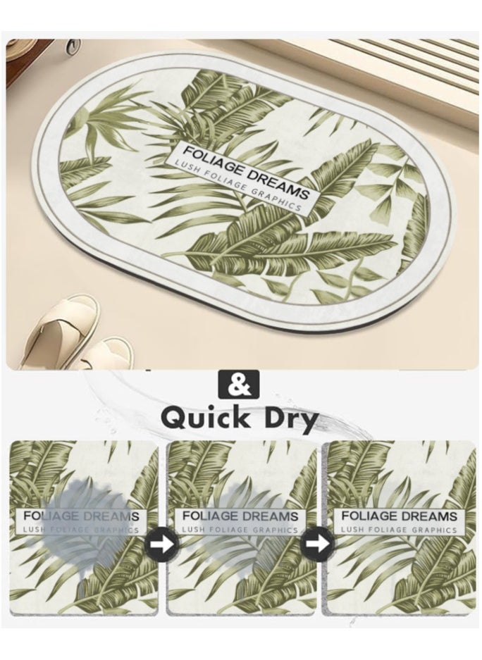 LESTER LESTER Water Absorbant Non-Slip Bathroom Mat, Quick Drying Bathroom Carpet, Non-Slip Entrance Doormat Diatom Leather Skin Floor Mats Home Decor Set Mat Oval Shape Grass Design Green Color 50x80cm  - Image 4