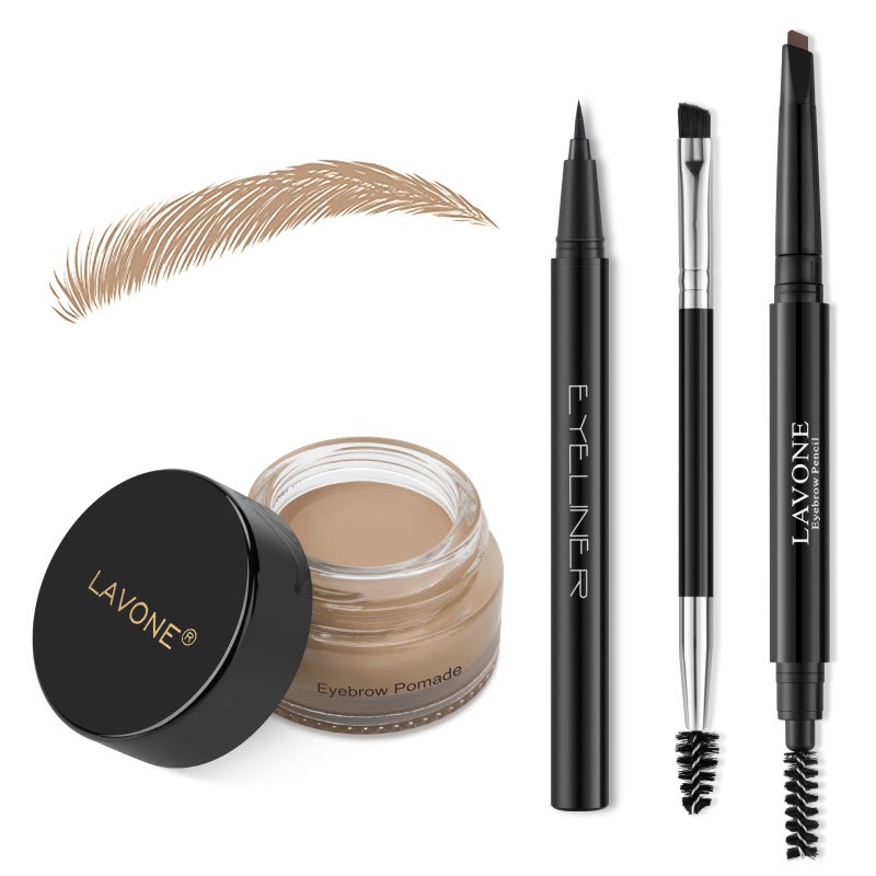 LAVONE Eyebrow Stamp Pencil Kit - Brow Stamp Trio with Waterproof Eyebrow Pencil, Eyeliner, Pomade, and Dual-ended Brush - Blonde - Image 1