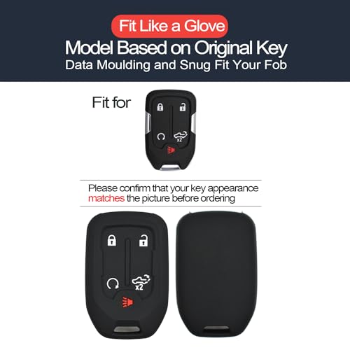 INFIPAR 1PCS Compatible with Chevy Chevrolet Silverado GMC Sierra 1500 2500 HD 3500 HD Silicone Smart Key Fob Cover Case Protector Truck Accessories Fob Holder (5-Button, Black) - Image 2