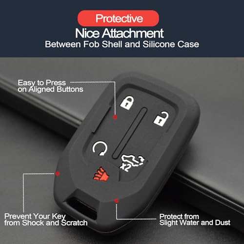 INFIPAR 1PCS Compatible with Chevy Chevrolet Silverado GMC Sierra 1500 2500 HD 3500 HD Silicone Smart Key Fob Cover Case Protector Truck Accessories Fob Holder (5-Button, Black) - Image 4