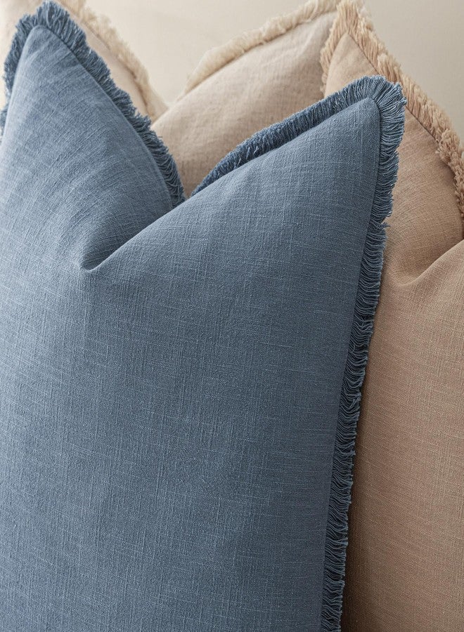 Foindtower Set of 2 Decorative Linen Fringe Lumbar Throw Pillow Covers Boho Farmhouse Cushion Cover with Tassels Soft Accent Pillowcase for Couch Sofa Bed Living Room Home Decor,12×20 Inch,Misty Blue - Image 5