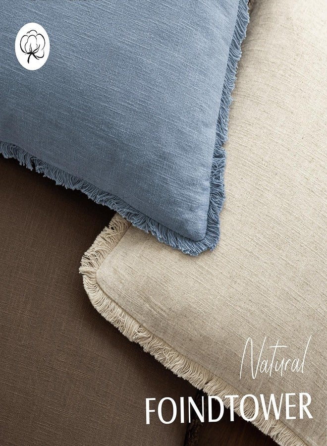 Foindtower Set of 2 Decorative Linen Fringe Lumbar Throw Pillow Covers Boho Farmhouse Cushion Cover with Tassels Soft Accent Pillowcase for Couch Sofa Bed Living Room Home Decor,12×20 Inch,Misty Blue - Image 4