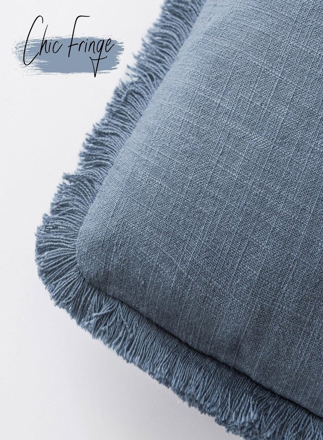 Foindtower Set of 2 Decorative Linen Fringe Lumbar Throw Pillow Covers Boho Farmhouse Cushion Cover with Tassels Soft Accent Pillowcase for Couch Sofa Bed Living Room Home Decor,12×20 Inch,Misty Blue - Image 3