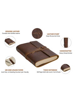 HLC Leather Journal Notebook（6X8 In） - Vintage Leather Bound Journals Handmade Rustic Finish Book For Men And Women Unlined Leather Craft Paper 300 Pages, Leather Notepad Diary, Pocket Diary To Write In  - Image 2