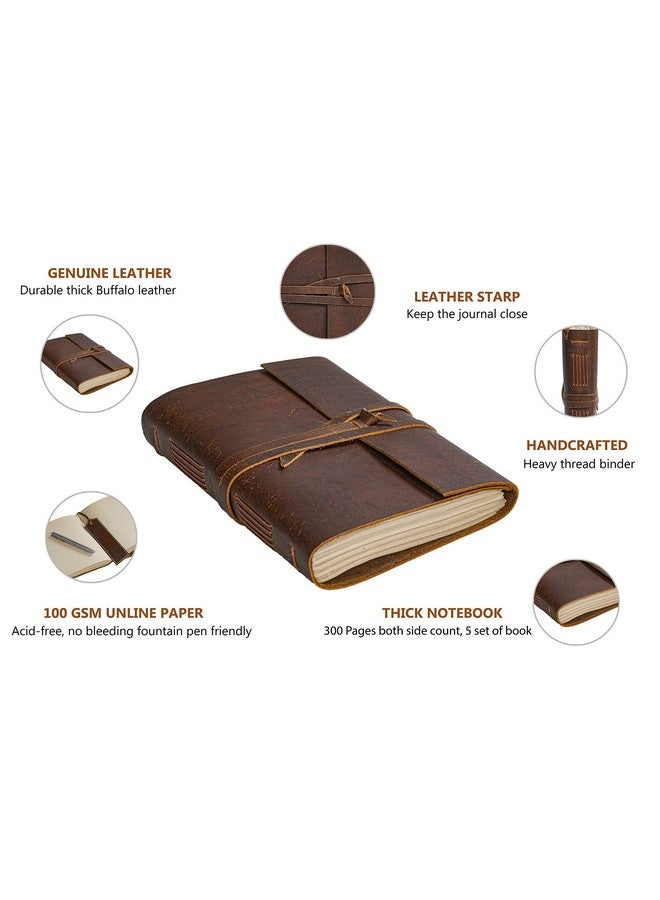 HLC Leather Journal Notebook（6X8 In） - Vintage Leather Bound Journals Handmade Rustic Finish Book For Men And Women Unlined Leather Craft Paper 300 Pages, Leather Notepad Diary, Pocket Diary To Write In - Image 2