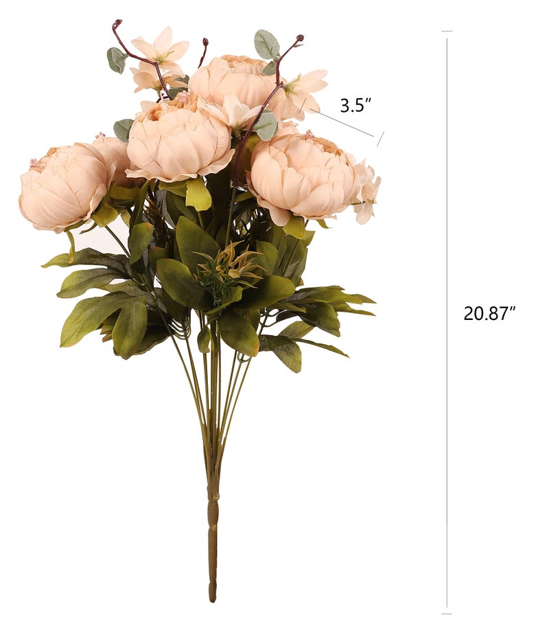 Duovlo Artificial Peony Silk Flowers Fake Flowers Vintage Wedding Home Decoration,Pack of 1 (Light Champagne) - Image 2