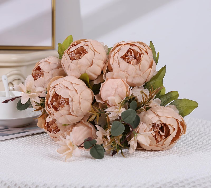 Duovlo Artificial Peony Silk Flowers Fake Flowers Vintage Wedding Home Decoration,Pack of 1 (Light Champagne) - Image 4