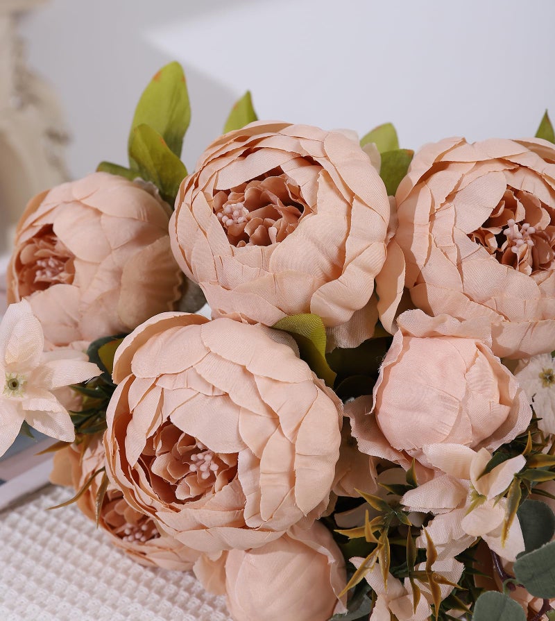 Duovlo Artificial Peony Silk Flowers Fake Flowers Vintage Wedding Home Decoration,Pack of 1 (Light Champagne) - Image 5