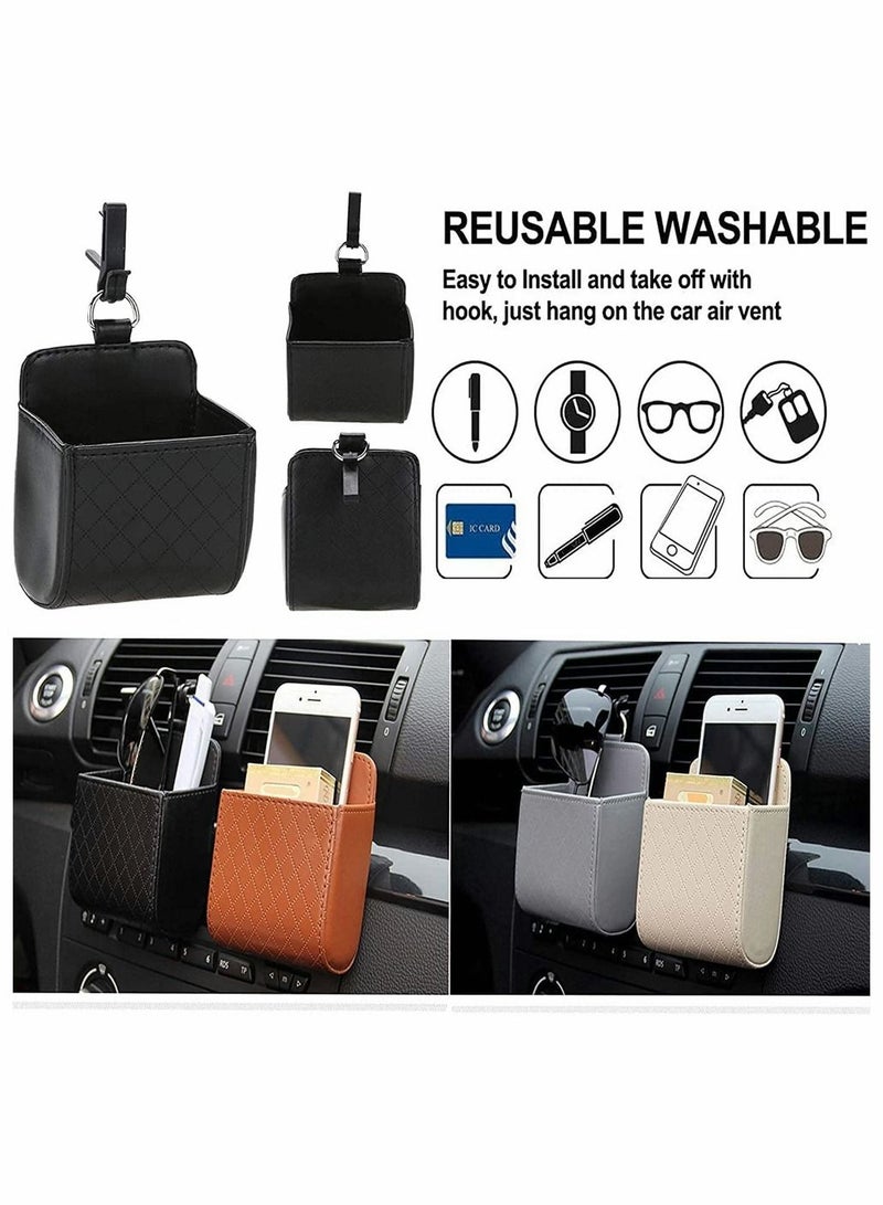 SYOSI 2 Pack Car Air Vent Storage Bag, Multifunctional Car Pocket, Sunglass Holder Phone Holder Coin Key Card Pens Case Snack Pouch with Double Hook (Black)  - Image 5