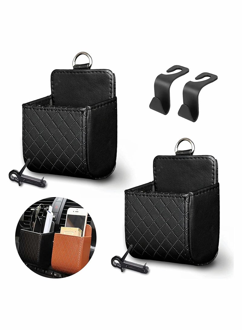 SYOSI 2 Pack Car Air Vent Storage Bag, Multifunctional Car Pocket, Sunglass Holder Phone Holder Coin Key Card Pens Case Snack Pouch with Double Hook (Black)  - Image 1