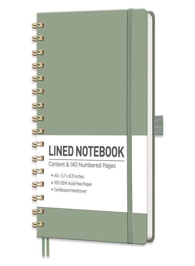 RETTACY Spiral Journal Notebook, 140 Numbered Lined Pages, A5 Medium Size (5.7'' x 8.3''), for Men & Women, Journaling, Writing, Work & Office, Hardcover, 100 GSM Thick Paper (Light Green) - Image 1