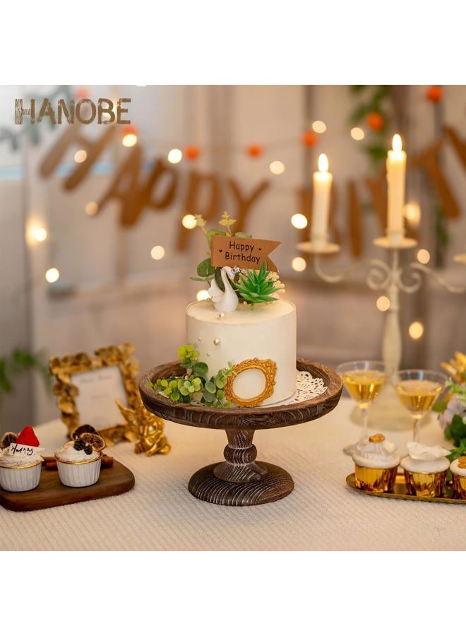 Hanobe Round Wood Display Riser: Rustic Wooden Risers Decorative Pedestal Plate Stand Small Cake Holder Tray for Wedding Birthday Decor - Image 3