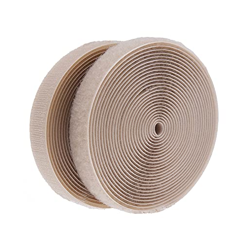 IHKFILAN 5 Yards Sew On Hook and Loop Tape Fastening Nylon Fabric Tape with Non-Adhesive for DIY Craft Interlocking Tape Sewing Fasteners (3/4'' Wide, 5 Yard Hook + 5 Yard Loop) for Roll,Khaki - Image 1
