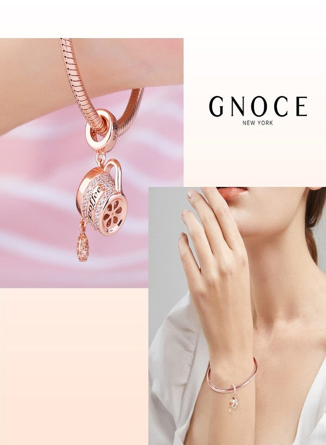 GNOCE Rose Gold Coffee Cup Pendant Charms for Bracelet/Necklace 925 Sterling Silver Dangle Charms For Women Mom Daughter Wife Jewelry Gift - Image 5