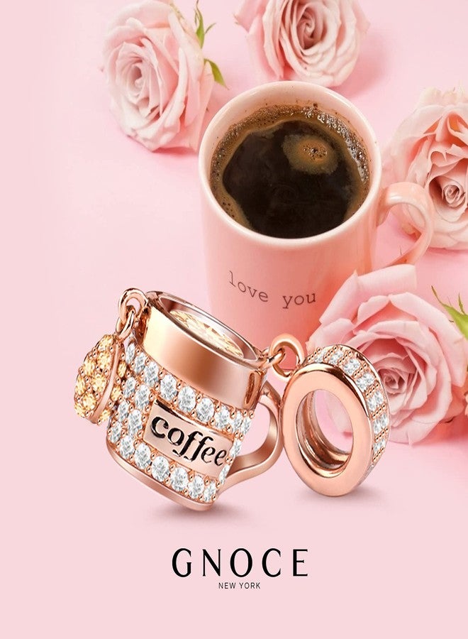 GNOCE Rose Gold Coffee Cup Pendant Charms for Bracelet/Necklace 925 Sterling Silver Dangle Charms For Women Mom Daughter Wife Jewelry Gift - Image 2