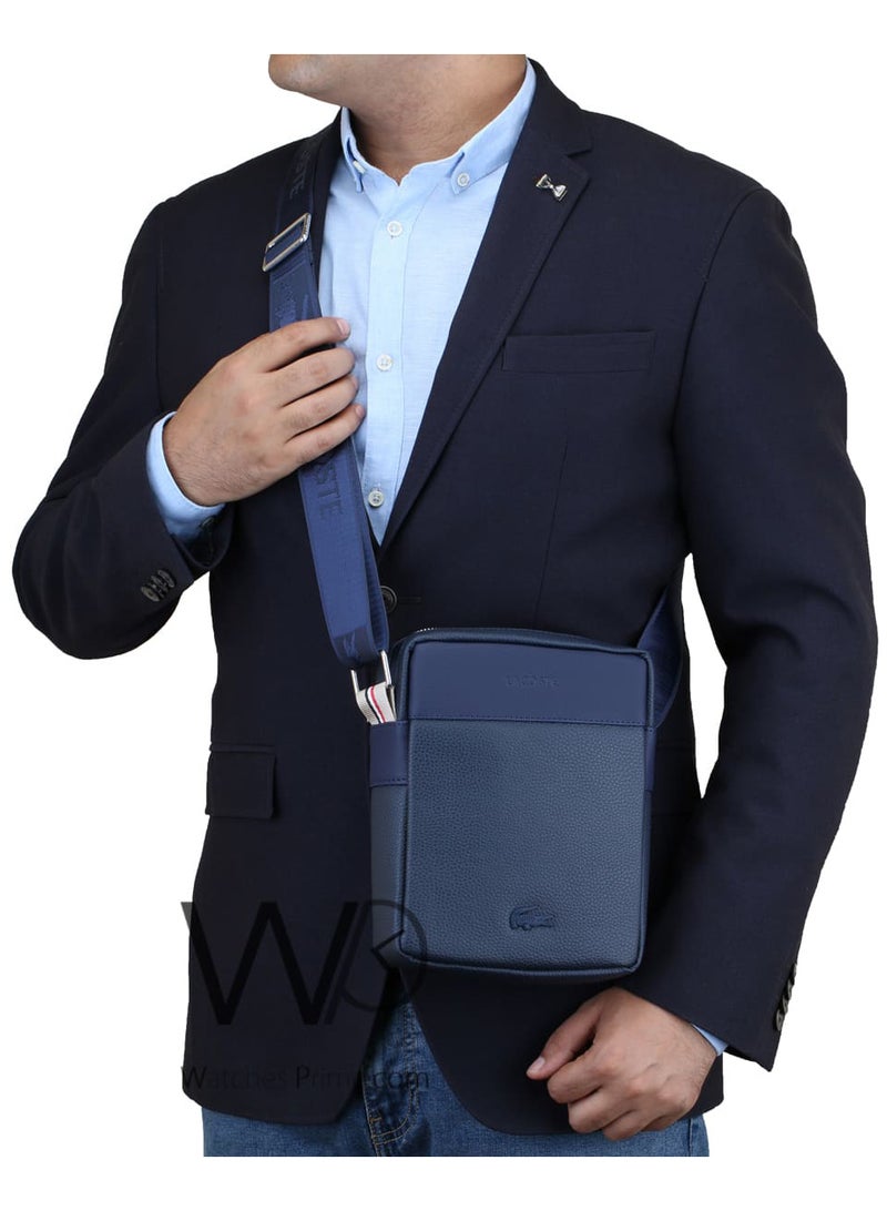 لاكوست حقيبة كروس لاكوست ماسنجر شنطة من الجلد باللون الأزرق للرجال - Image 2