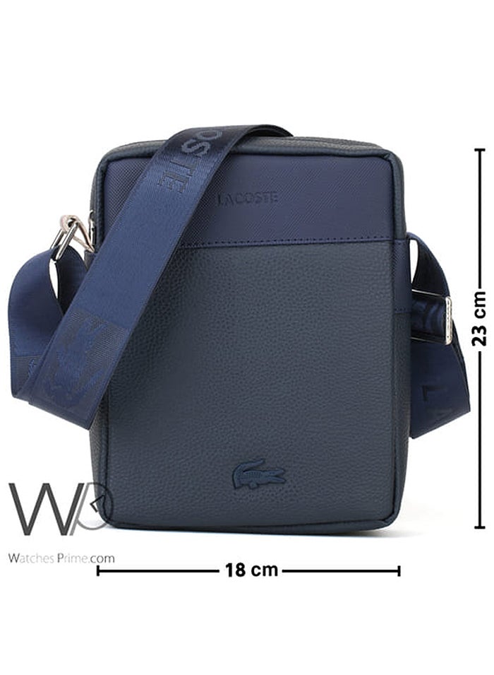 لاكوست حقيبة كروس لاكوست ماسنجر شنطة من الجلد باللون الأزرق للرجال - Image 3