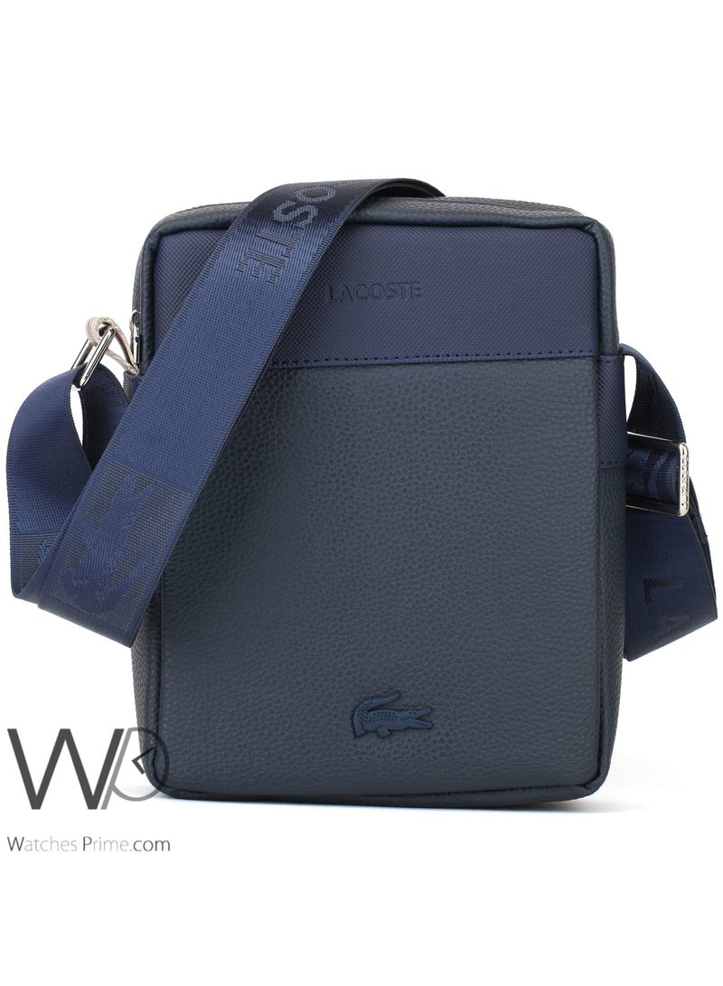 لاكوست حقيبة كروس لاكوست ماسنجر شنطة من الجلد باللون الأزرق للرجال - Image 1