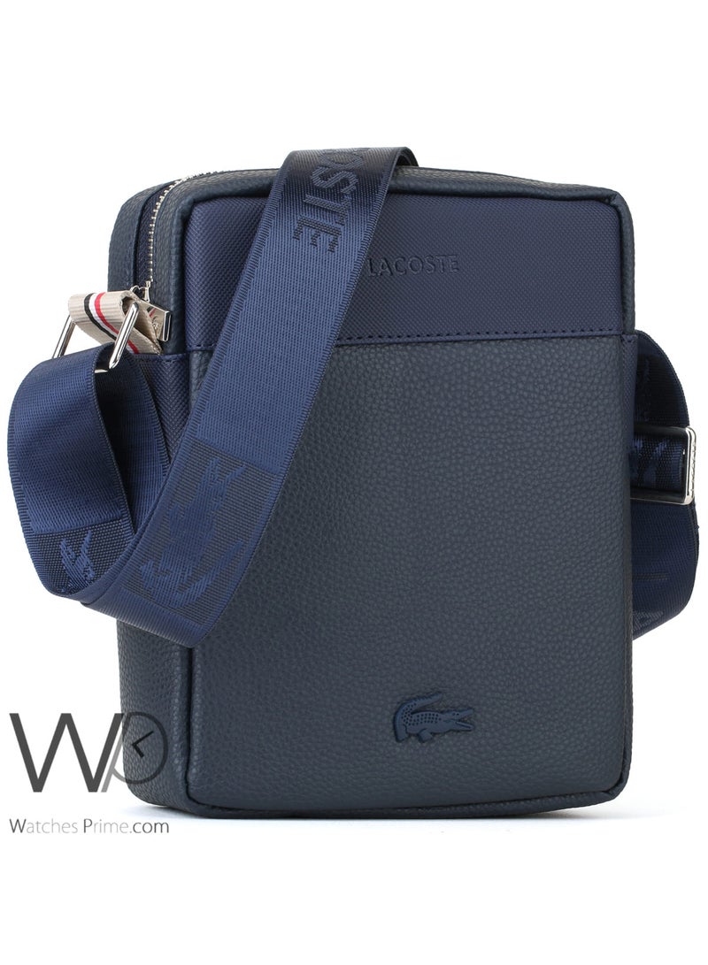 لاكوست حقيبة كروس لاكوست ماسنجر شنطة من الجلد باللون الأزرق للرجال - Image 4