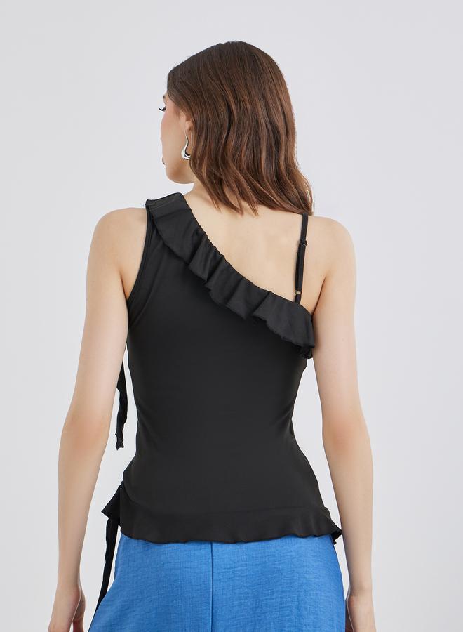 تايك تو بلوزة غير متماثلة بياقة مكشكشة من قطعتين - Image 4