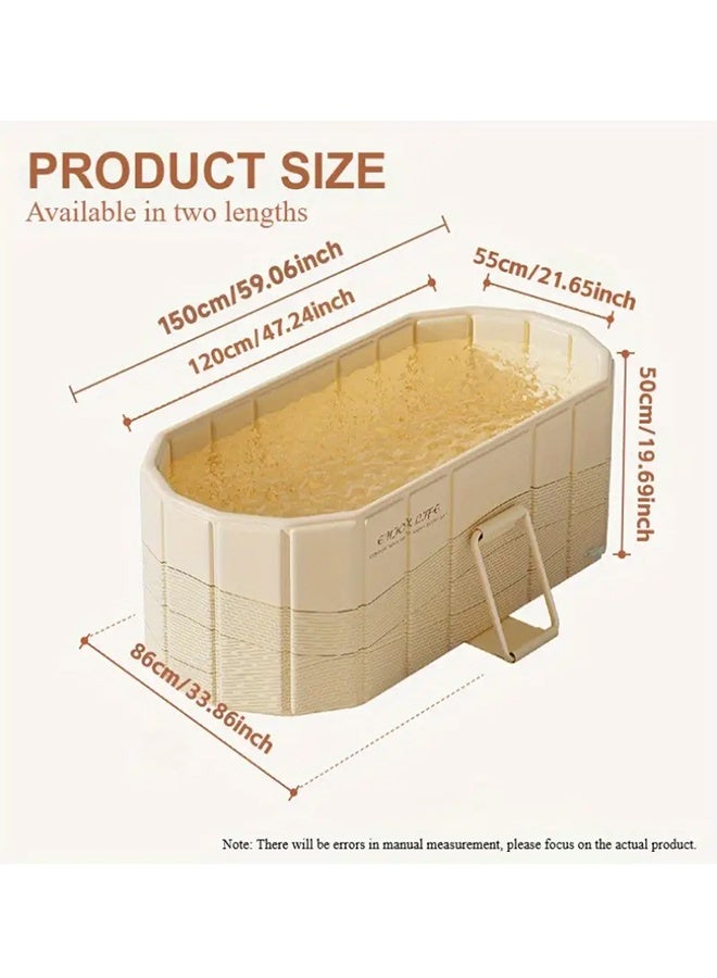 Beauenty 120*55*50cm Golden Foldable Adult Bathtub, Portable Soaking Tub with Sturdy PVC And Anti-Scratch Fiber Mesh, Thickened Waterproof Materials, Printing Coating, Easy Storage, No-Installation Home Spa Bathing Tub for Two People  Bath Liners & Drain Pipe for Home Use - Image 2