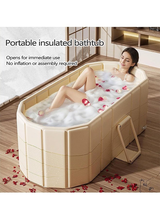 Beauenty 120*55*50cm Golden Foldable Adult Bathtub, Portable Soaking Tub with Sturdy PVC And Anti-Scratch Fiber Mesh, Thickened Waterproof Materials, Printing Coating, Easy Storage, No-Installation Home Spa Bathing Tub for Two People  Bath Liners & Drain Pipe for Home Use - Image 5
