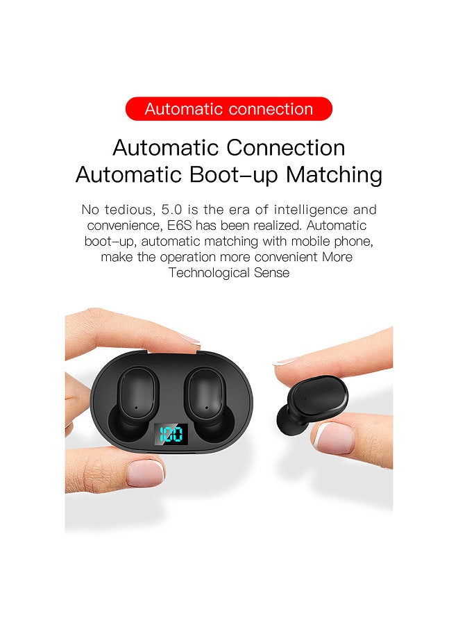 E6S True Wireless Earbuds, In-Ear Headphones, IPX4 Waterproof Sweatproof 45mAh BT5.0 Binaural Stereo Audio Noise Reduction Voice/Volume Control Sports Headset, with 280mAh Charging Case, Compatible with Siri