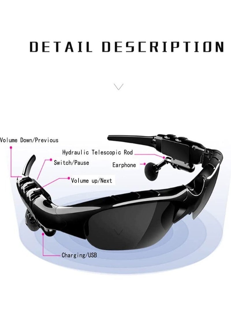 Bluetooth Sunglasses Wireless Music Sunglasses Men Women Sports Sunglasses Smart Glasses Handfree Call Headphone Stereo Sound with Mic for Smart Phone Outdoor Travel Driving Cycling (Gray Black) - Image 5