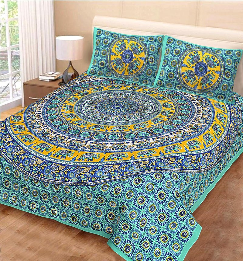 Cotton Bedsheet for Double Bed Rajasthani Jaipuri Floral Bedsheet with 2 Pillow Covers MultiColors 92 - Image 1