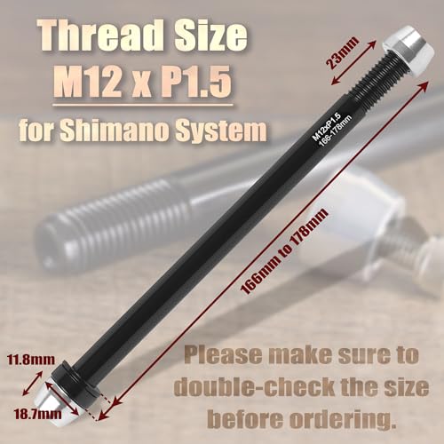 CyclingDeal Trainer Thru Axle - Bike Bicycle 12mm Rear Wheel Skewer for Indoor - Length 166mm to 178mm Boost -Thread Pitch: M12 x P1.5 - Spacers 2.5mm/6mm Included - Image 2