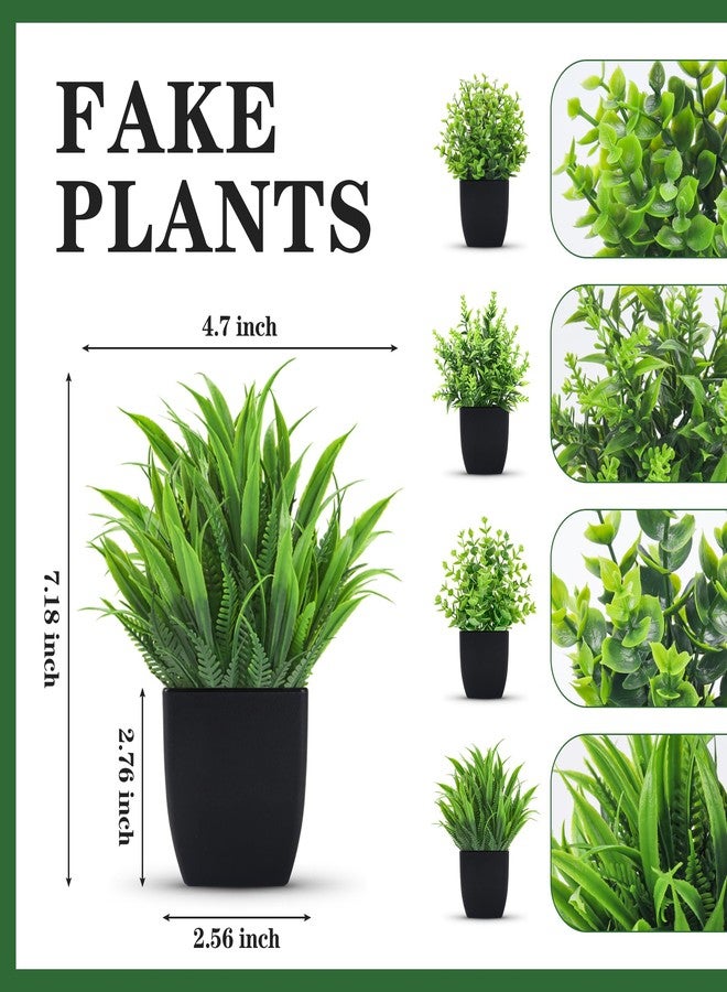 Der Rose 4 Packs Fake Plants Small Artificial Mini Faux Plants for Bathroom Home Office Shelf Black Decor Indoor - Image 2
