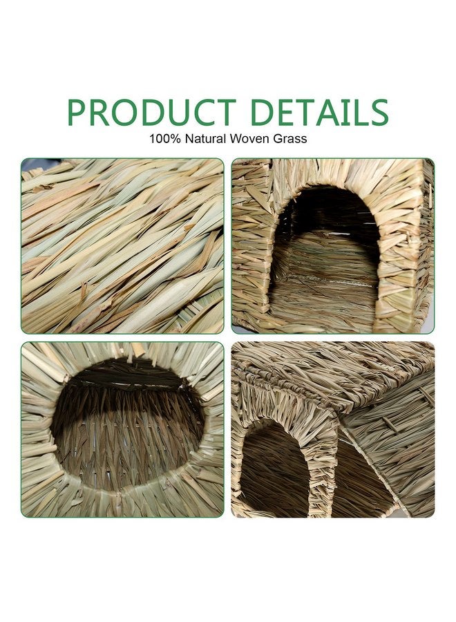 BWOGUE Large Grass House for Guinea Pigs,Hand Woven Straw Hut Foldable Small Animal Play Hideaway Bed with Double Openings Playhouse for Bunny Guinea Pig Chinchilla Ferret - Image 2