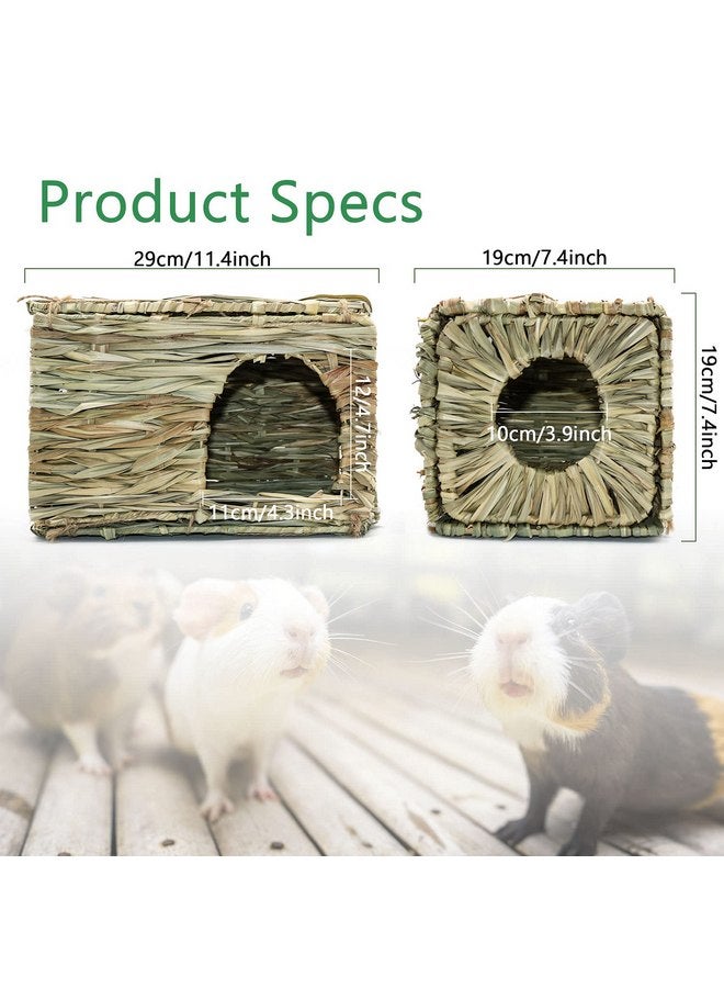BWOGUE Large Grass House for Guinea Pigs,Hand Woven Straw Hut Foldable Small Animal Play Hideaway Bed with Double Openings Playhouse for Bunny Guinea Pig Chinchilla Ferret - Image 1