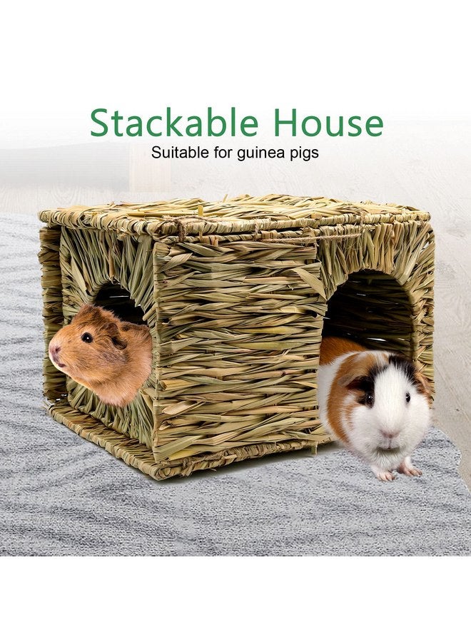 BWOGUE Large Grass House for Guinea Pigs,Hand Woven Straw Hut Foldable Small Animal Play Hideaway Bed with Double Openings Playhouse for Bunny Guinea Pig Chinchilla Ferret - Image 3